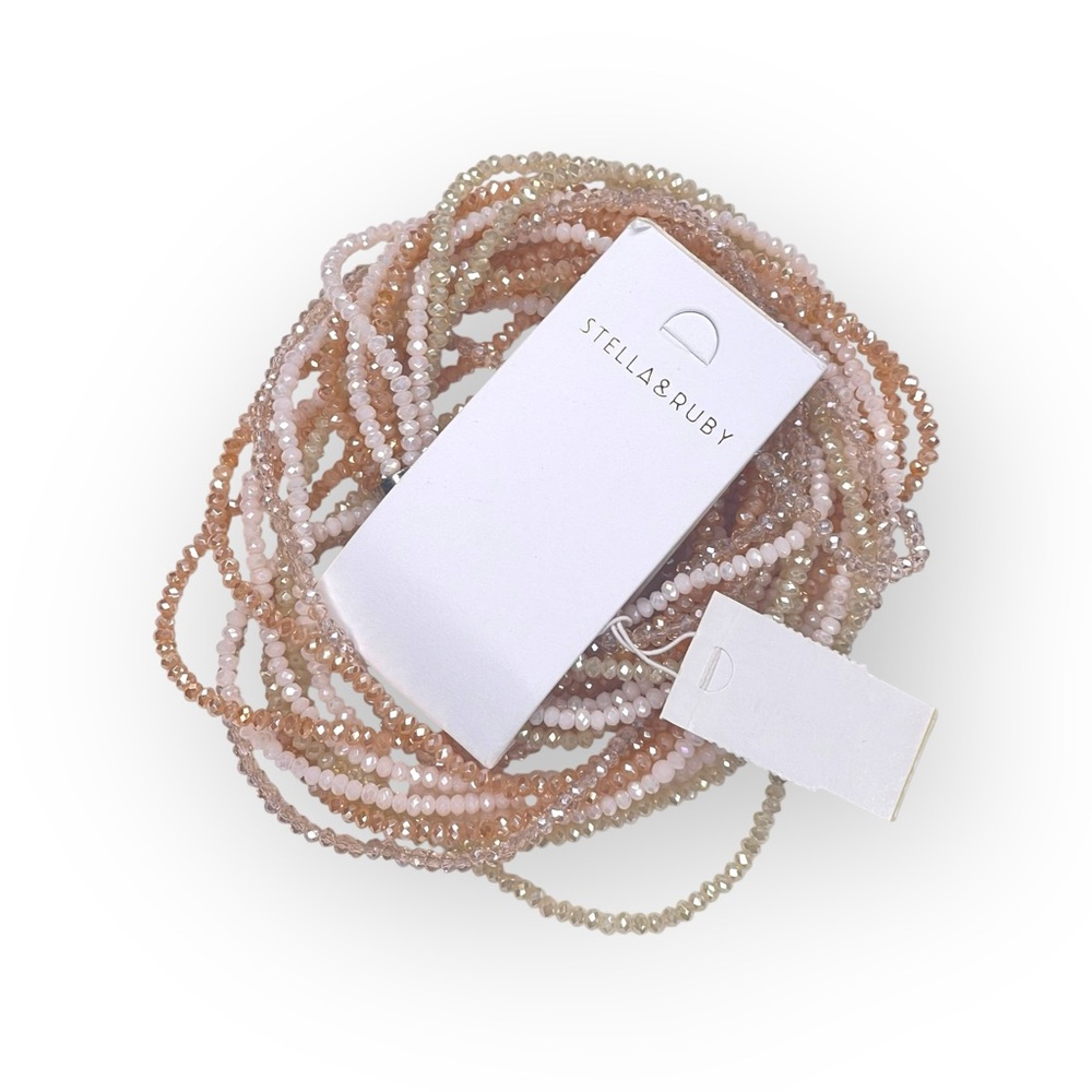 new Stella + Ruby ❃ Multi Strand Glass Bead Necklace ❃ Silver Cashmere Champagne - Picture 12 of 16